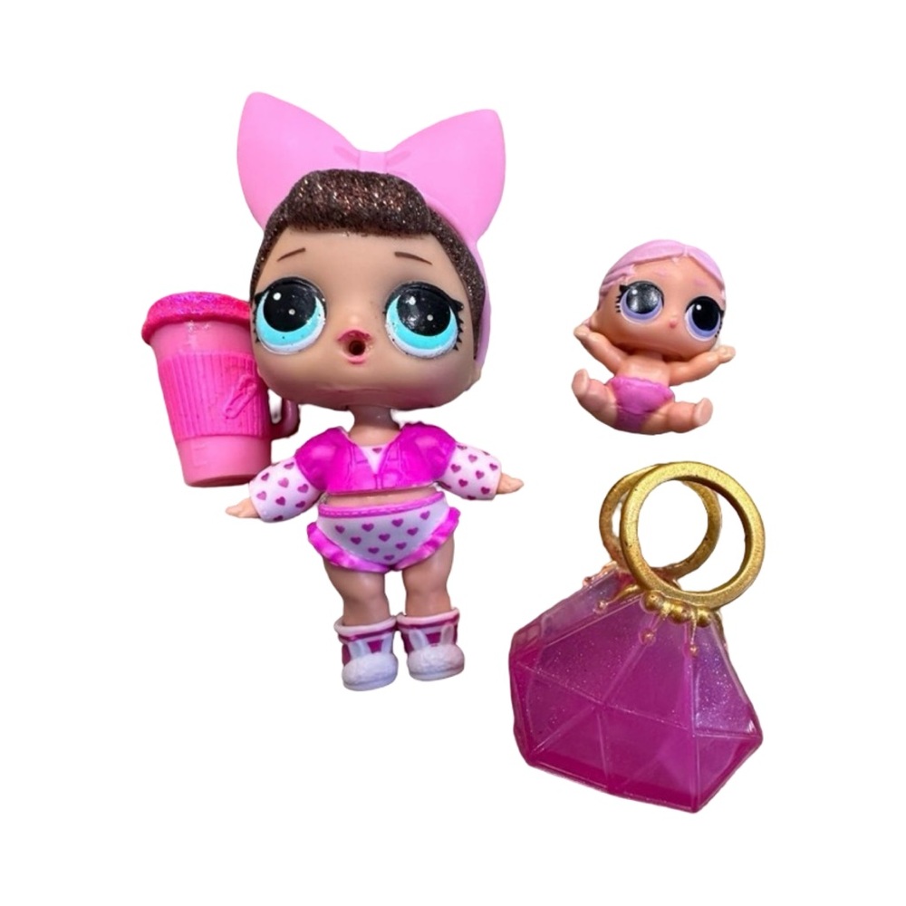 LOL Surprise Doll Set Baby Sister Pink Outfit Bottle & Diamond Bag